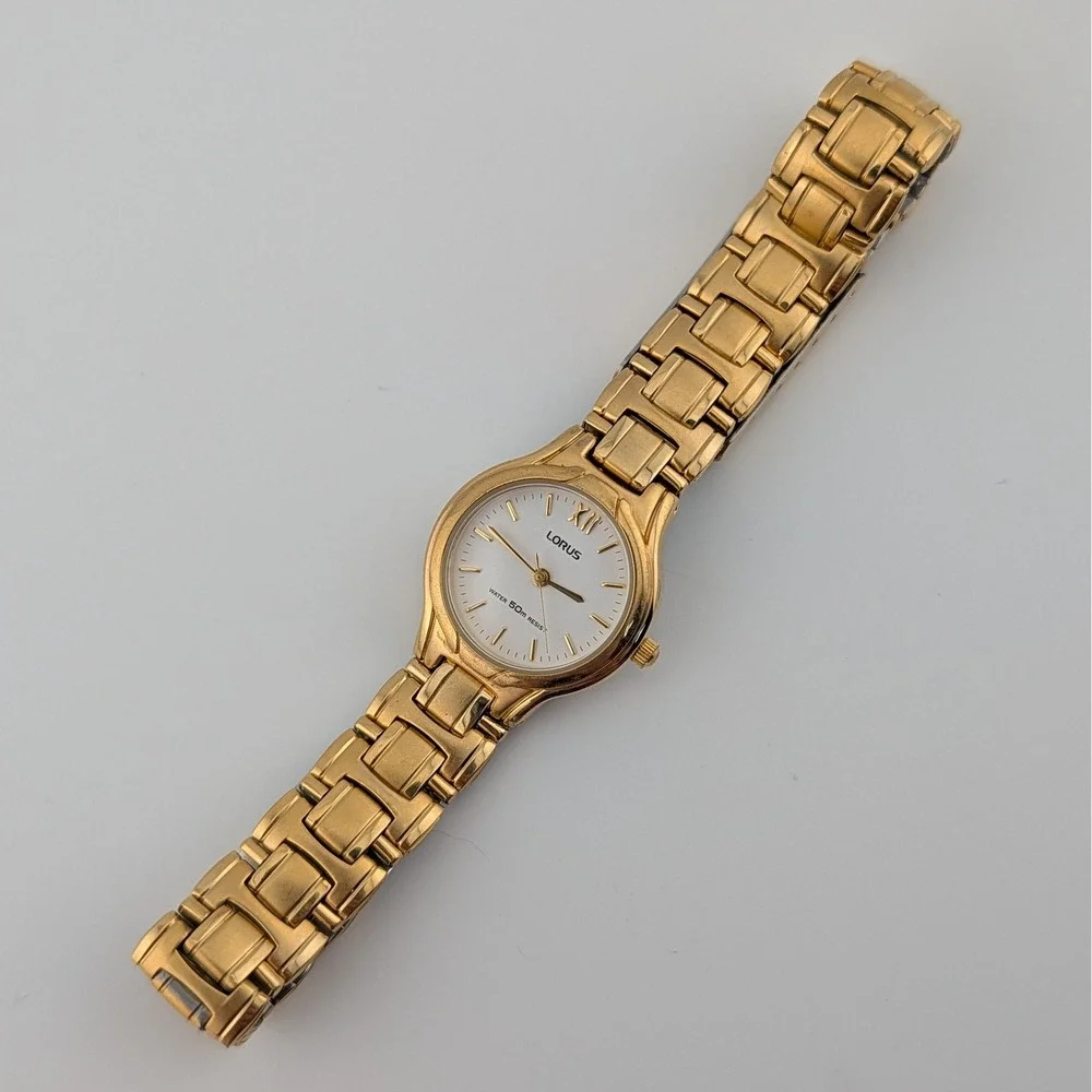 Lorus V501-X263 Women's Gold Tone White Dial Roman Numeral Quartz Watch 24mm 7